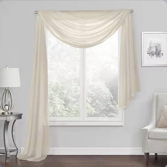 Jcp home cream drop curtain valence with faux crystal drops x2 and 1 long sheer - Picture 7 of 7